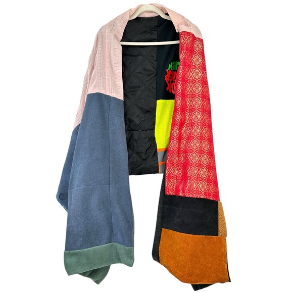 NWOT Paulo Redeem Upcycled Reclaimed Fabric 1 of 1 Blanket Cape Scarf - Picture 4 of 13